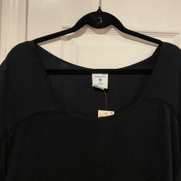 NWT Perfectly Palm Size L Black Flowy Pom Pom Sleeve Pullover Sundress Coverup - Picture 2 of 8